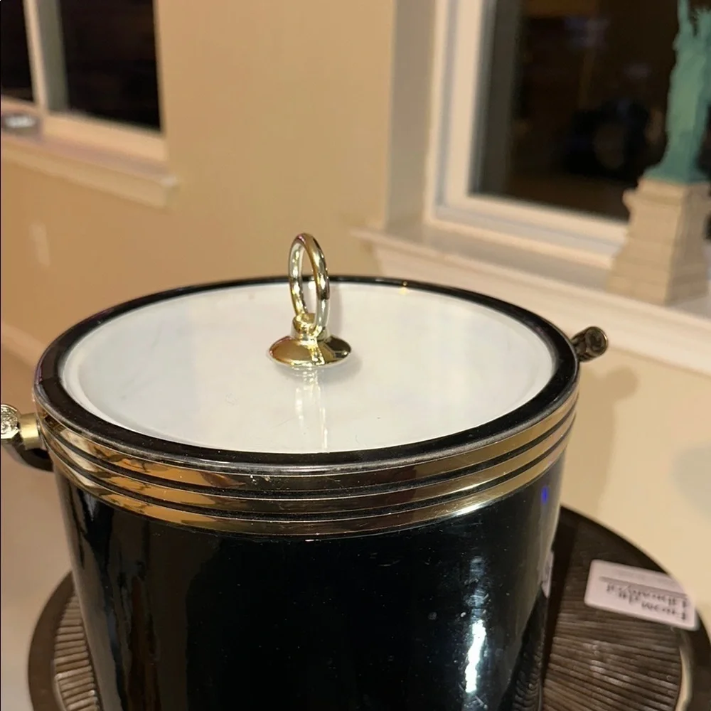 Shelton Vintage Black and Gold Ice Bucket with Handle